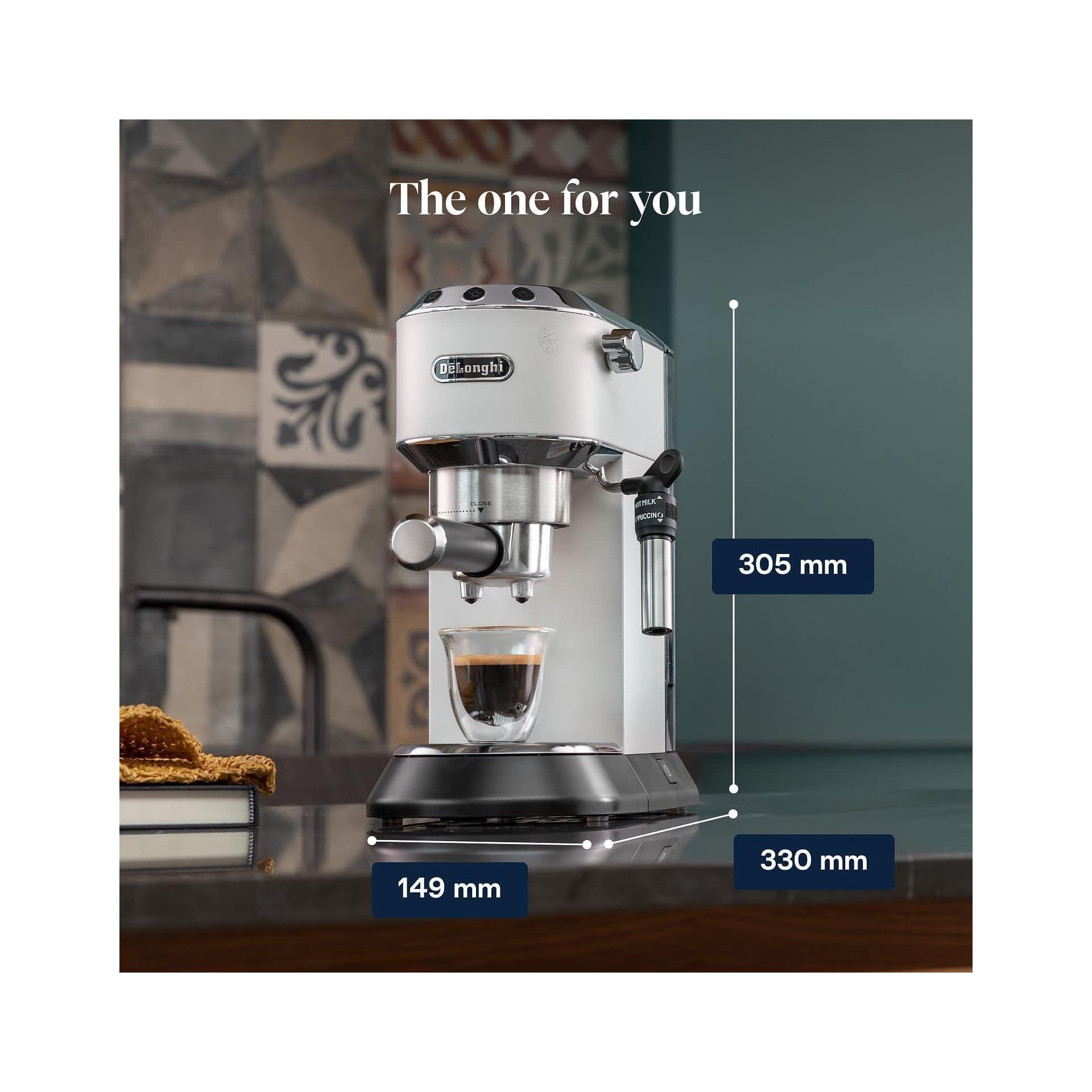 Кафемашина - De'Longhi Dedica Style EC 685.W 15 bar, 1 l резервоар, дюза за мляко, E.S.E. подложки, бяла 2