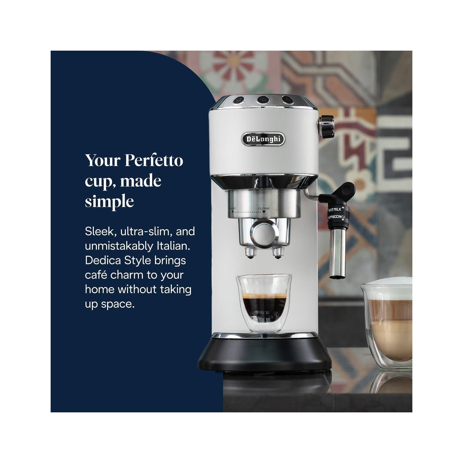 Кафемашина - De'Longhi Dedica Style EC 685.W 15 bar, 1 l резервоар, дюза за мляко, E.S.E. подложки, бяла 9