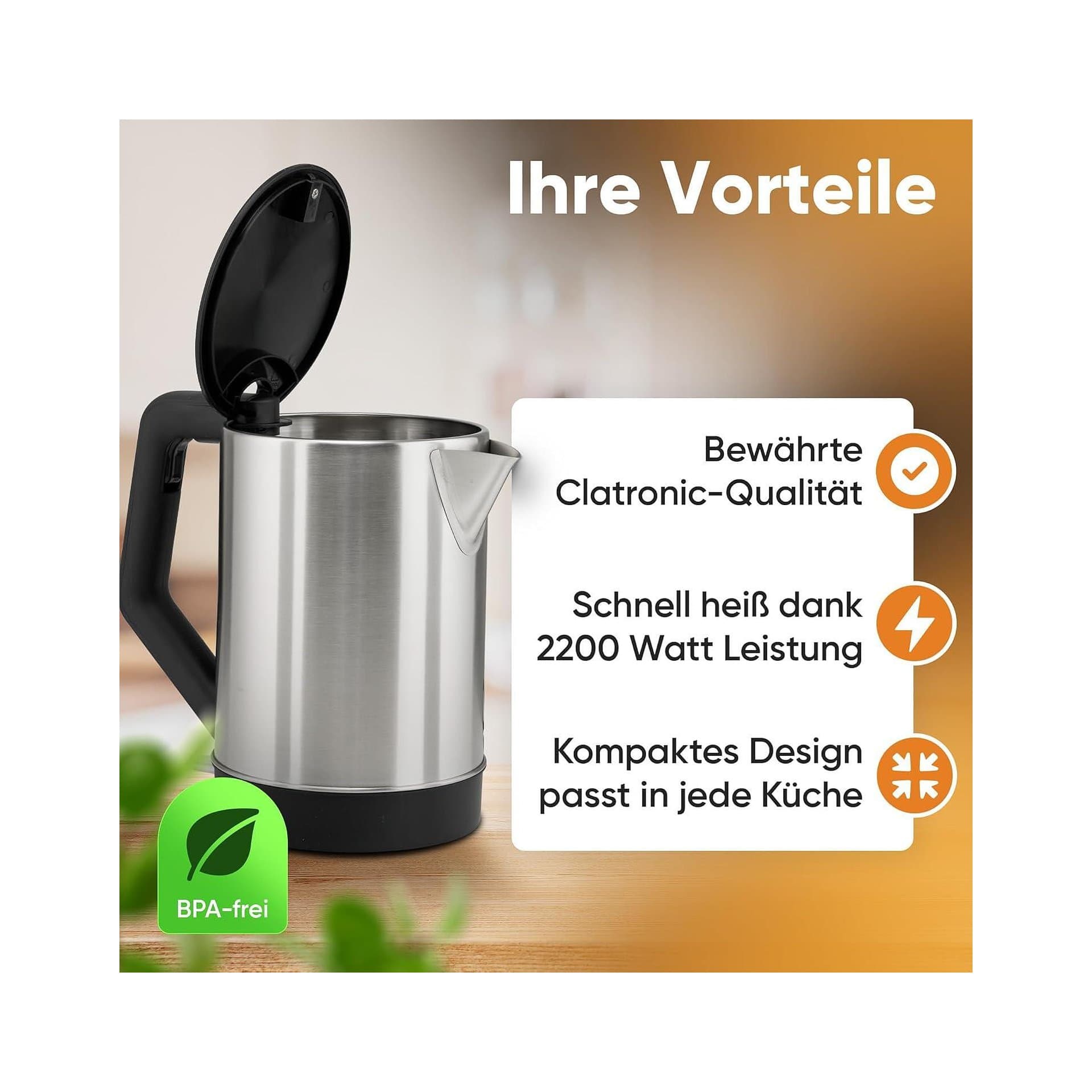 Електрическа кана - Clatronic WKS 3692 1,5 L 2200 W неръждаема стомана 2