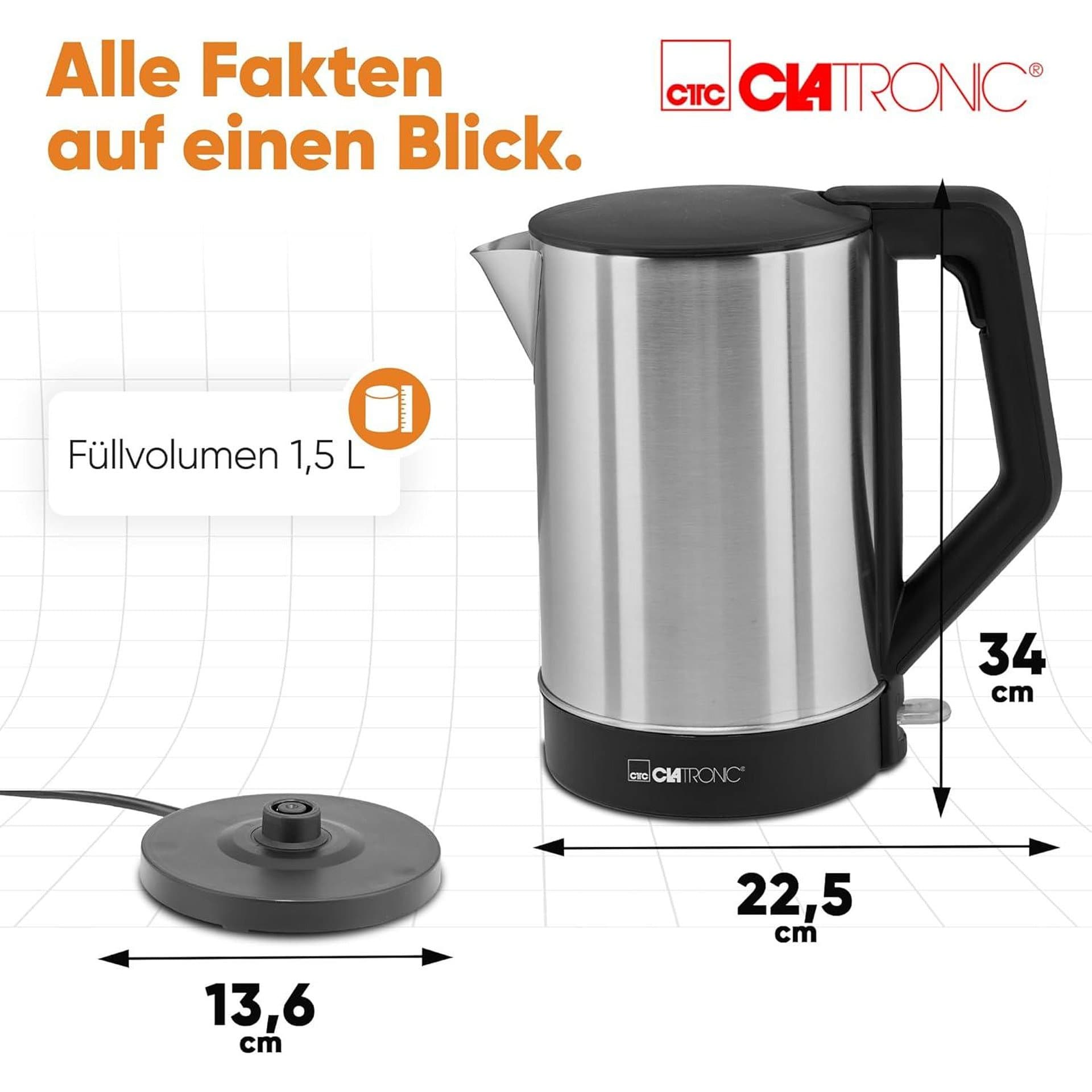 Електрическа кана - Clatronic WKS 3692 1,5 L 2200 W неръждаема стомана 4
