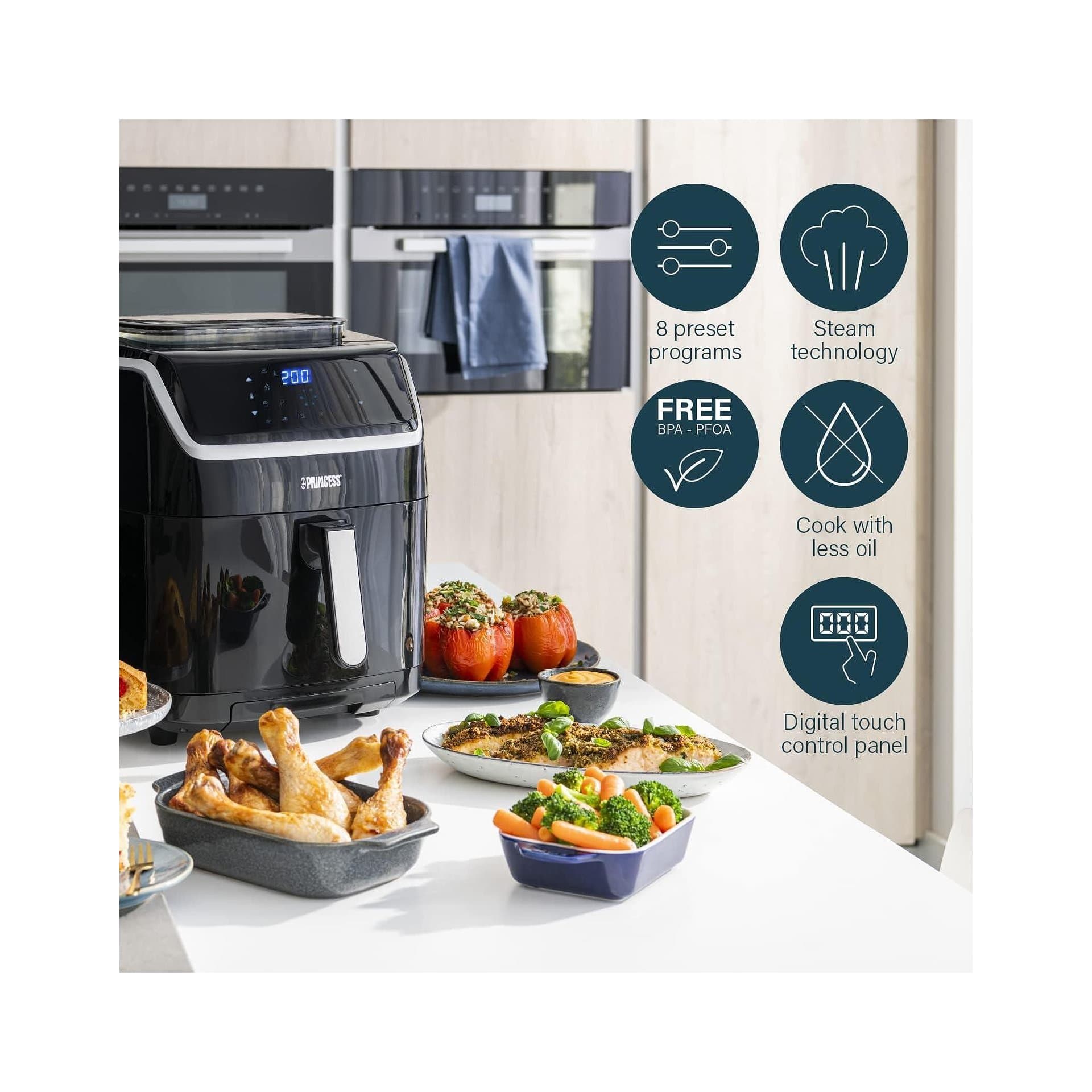 Фритюрник с горещ въздух - Princess 182080 2-в-1 с пара, 6,5 L, 1700 W, 8 програми 3