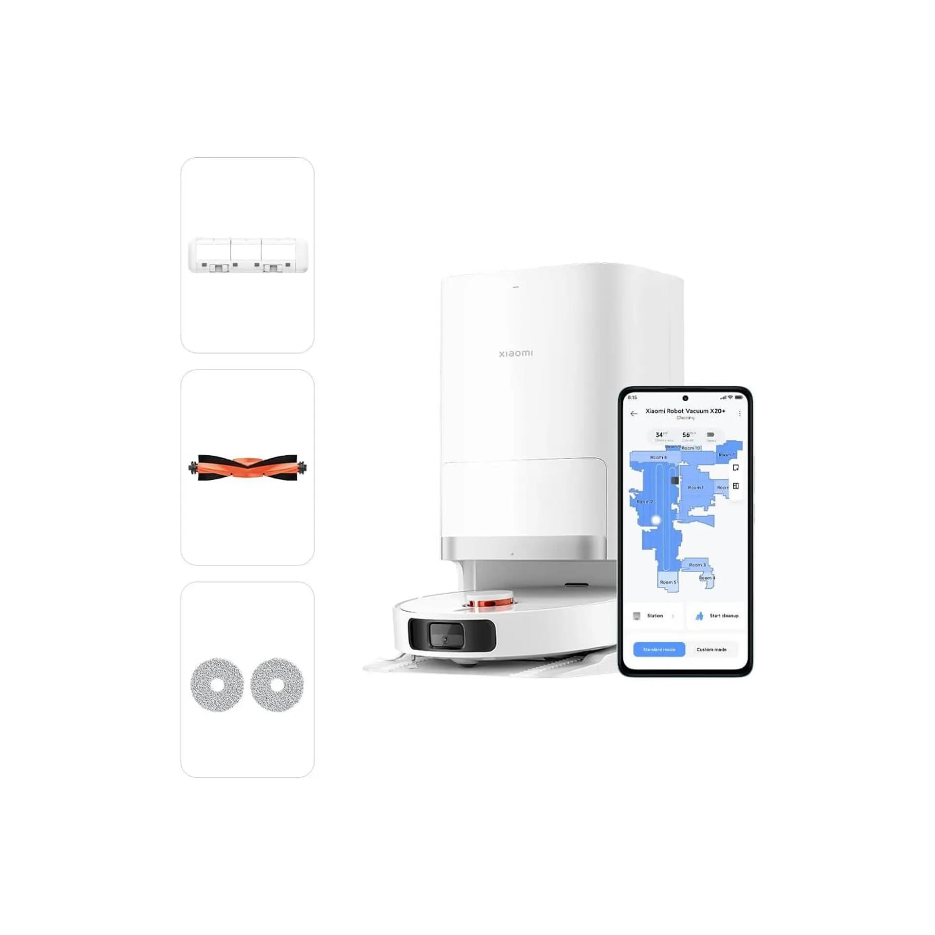 Робот прахосмукачка - Xiaomi X20+ 6000 Pa, автоматично изпразване, 4L воден резервоар, двойно въртящи се мопове, 3D лазерна навигация, гласово и приложение управление 5
