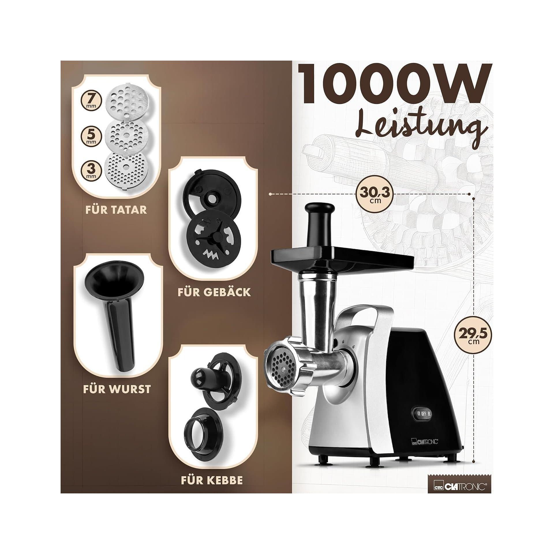 Месомелачка – Clatronic FW 3803 1000 W с метален шнек, 3 метални диска и функция реверс 2