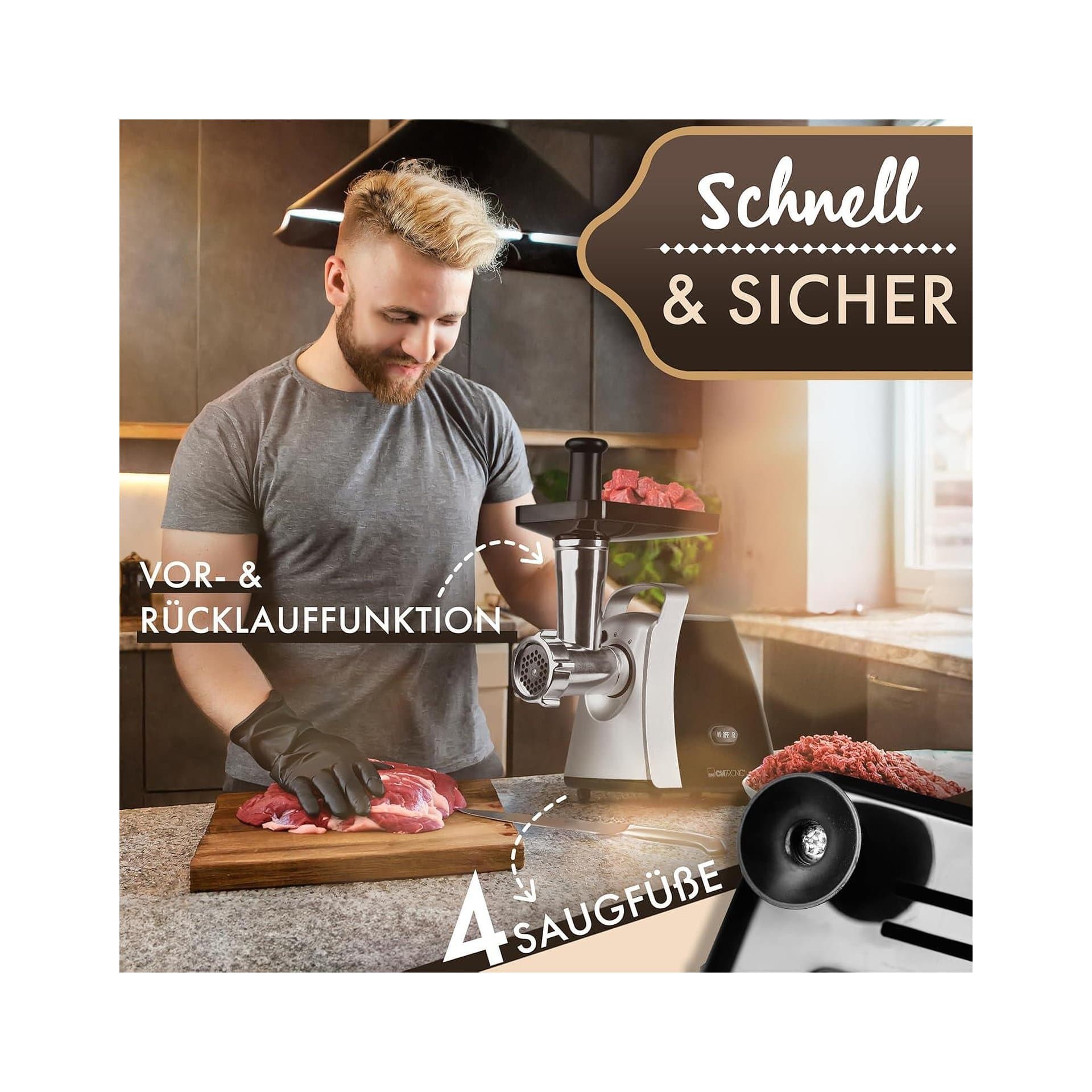 Месомелачка – Clatronic FW 3803 1000 W с метален шнек, 3 метални диска и функция реверс 5