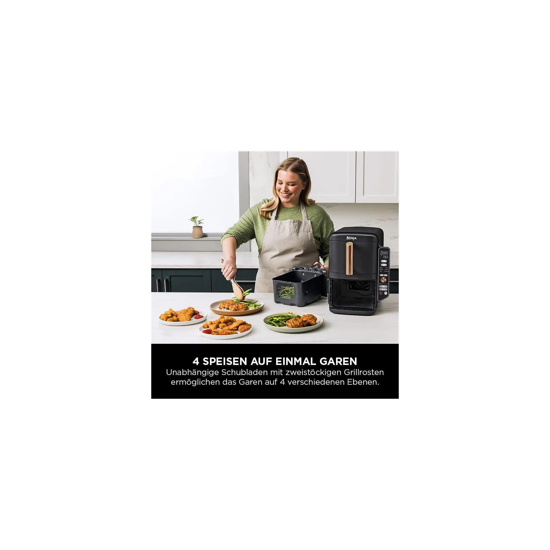 Фритюрник с горещ въздух - Ninja SL400EUCP Double Stack XL 9.5L, 2 вертикални чекмеджета, 4 нива на готвене, 6 функции, капацитет за 8 порции, черен/меден 9