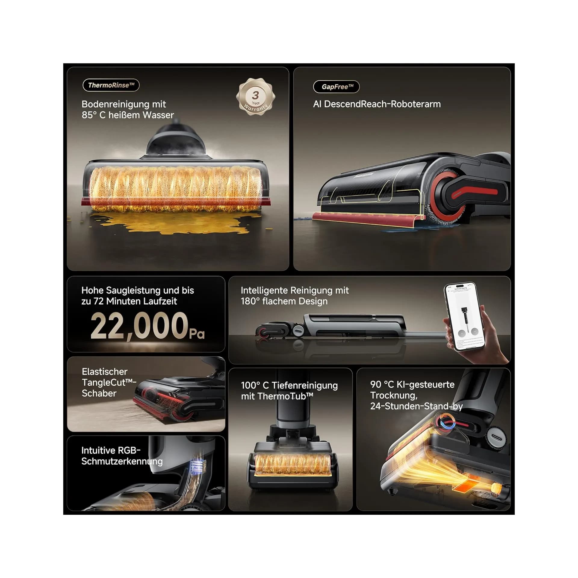 Прахосмукачка за сухо и мокро почистване - Dreame H15 Pro Heat 22000 Pa автоматично почистване 10